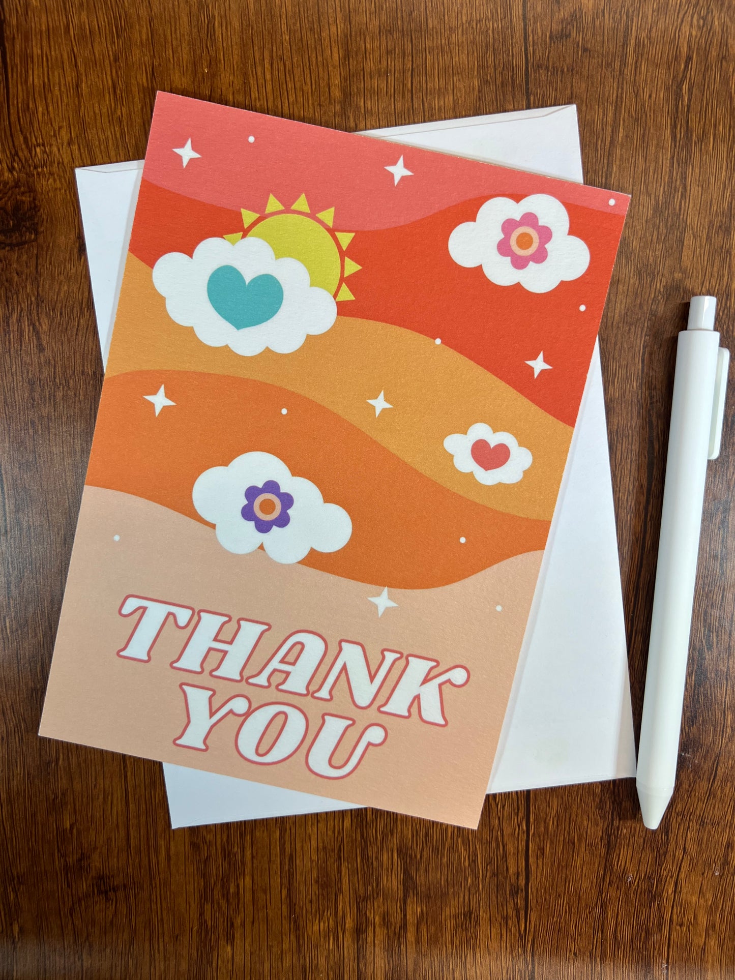 Retro Clouds Thank You Card